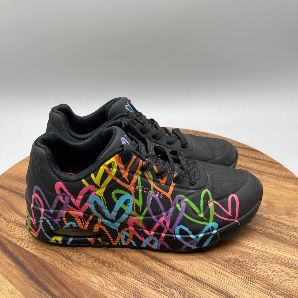 Skechers Shoes Womens Size 9 Uno Highlight Love Black Multi Running Gym Sneakers